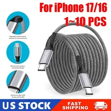 60W USB C to C Cable Fast Charge PD Nylon Cord 3/6/10FT for iPhone17 Samsung lot