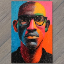 Art Print Bold Neon Portrait Glasses Intense Expression Bright Colors Close Face