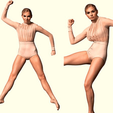 Kelle dance costume tan beige long sleeve mesh leotard 105275 MA-Medium adult
