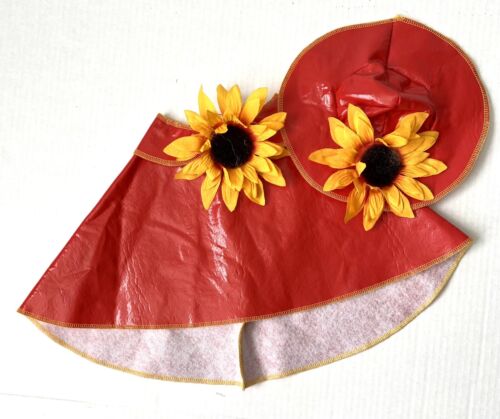 Pet costume RAINCOAT XS  Sunflower Handmade Puppy Cat Halloween Red Coat And Hat - Picture 1 of 4