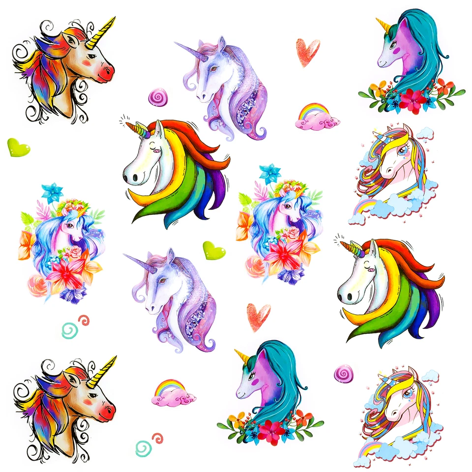 OBLIQUE UNIQUE Einhorn Tattoo Set romantisch bunte temporäre Tattoos Unicorn Kinder Geburtstag