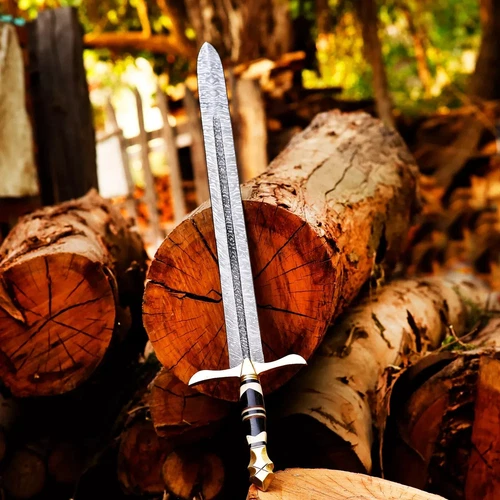 Hand Forged Damascus Steel Viking Sword Battle Ready Medieval Sword With Sheath