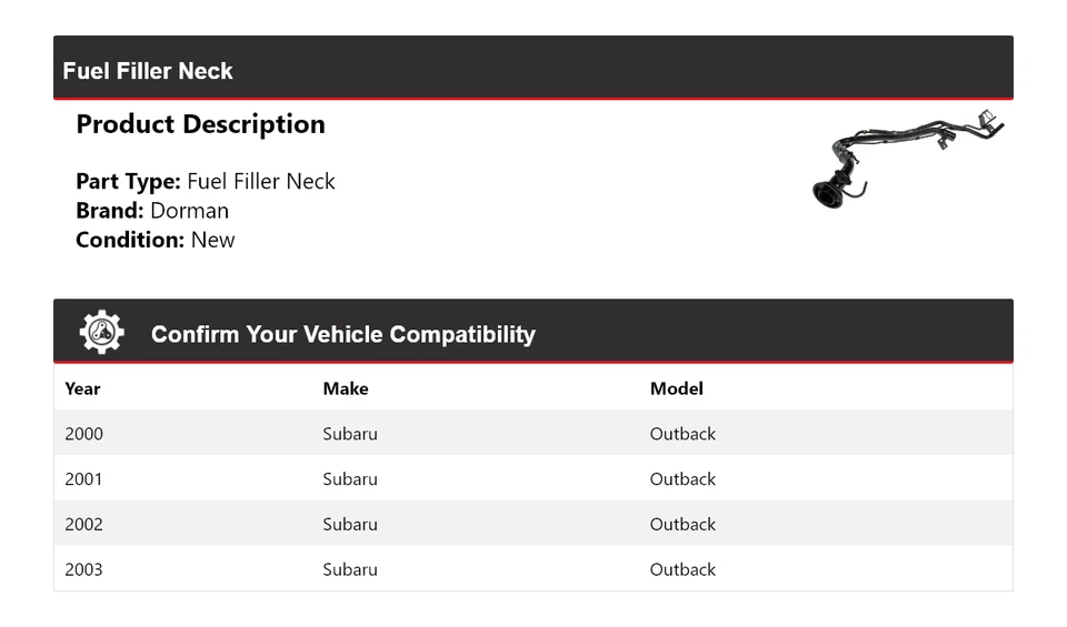 Cuello de llenado de combustible para Subaru Outback Dorman 2000-2003 2001 2002 Foto 2 de 4