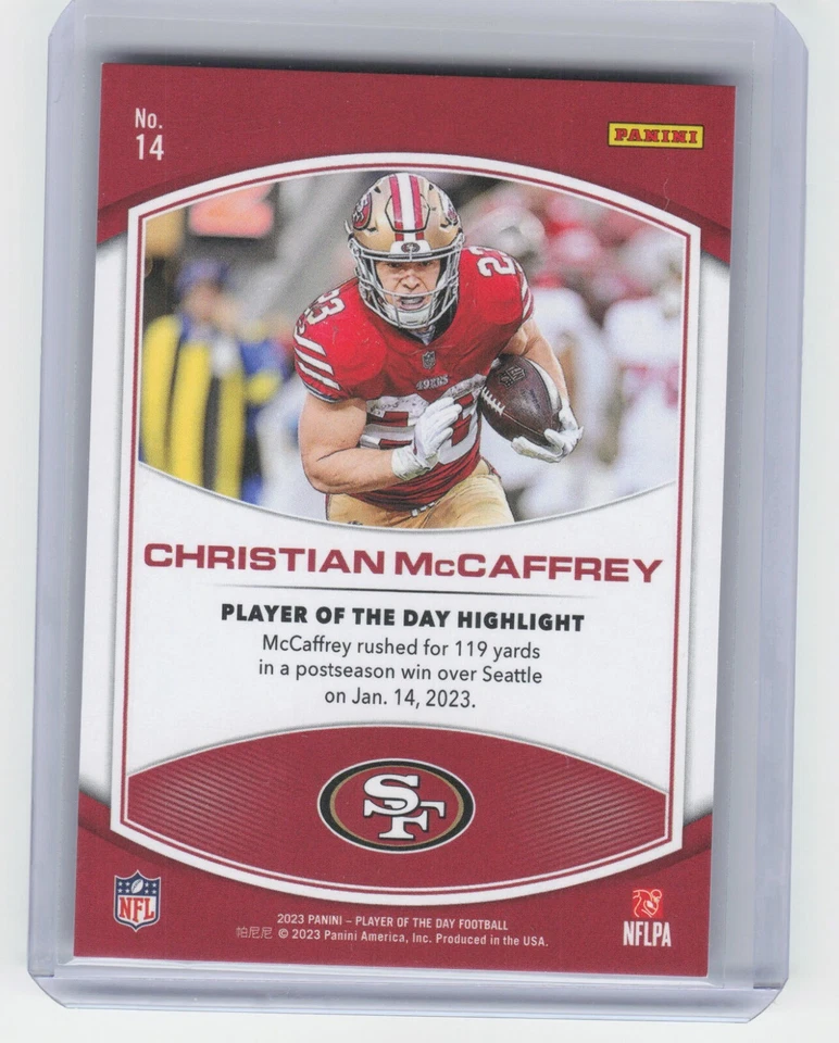 2023 Panini Player of The Day Christian McCaffrey 14 Orange Holo Foil /199 49ers - Image 2 of 2