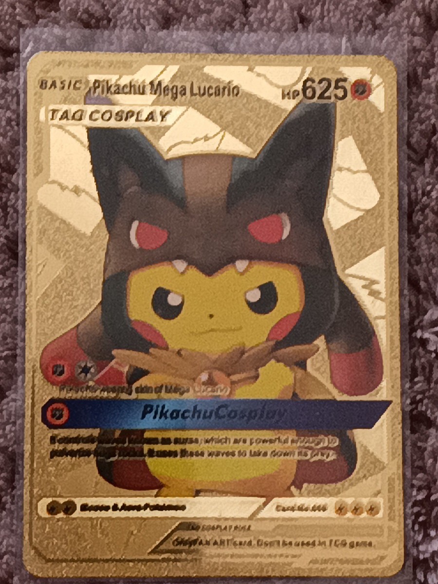 海外版 Pikachu Mega Lucario コスプレカード Pikachu Mega Lucario Cosplay Gold Foil Card Pokemon with Top