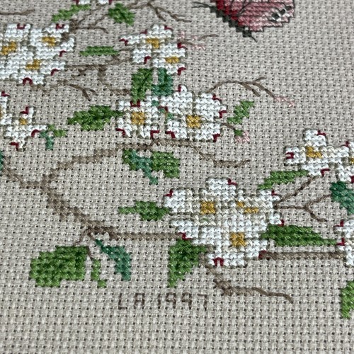 Completed Vintage Cross Stitch Sample Butterflies Blooming Branch Nature 1997 - Picture 5 of 6