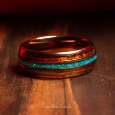 Crushed Opal & Exotic Koa Wood Ring, Mens Wedding Band, Comfort Fit