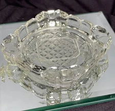 Vintage Ornate Clear Pressed Glass Ashtray. 3.25" Square