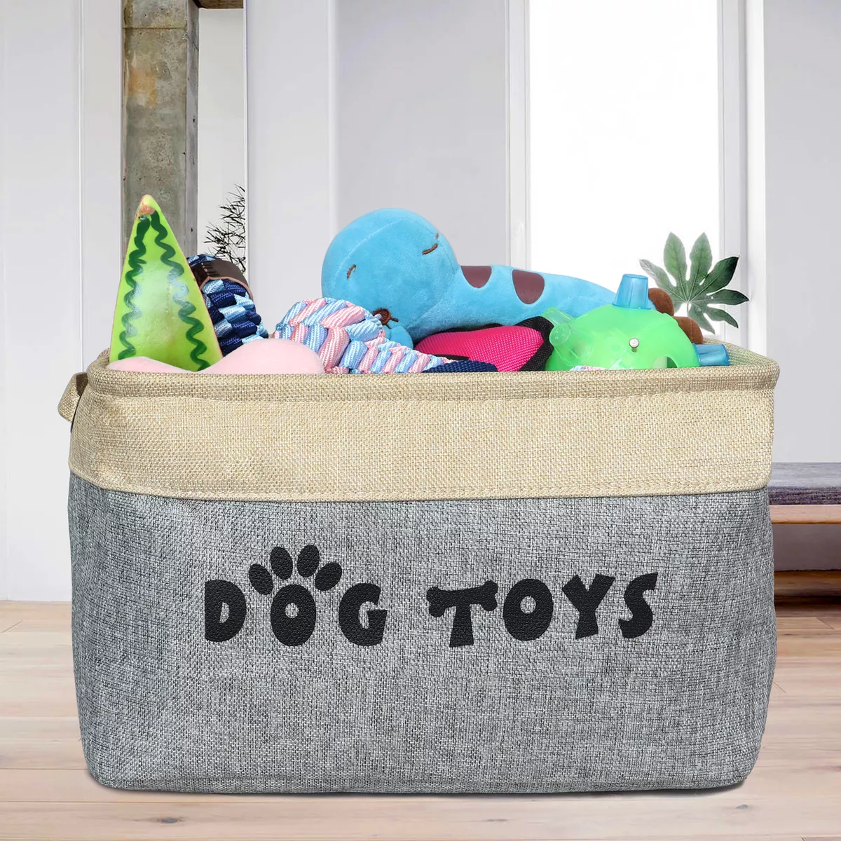 Foldable Pet Toy Storage Toy Basket, Canvas Dog Toy Basket With