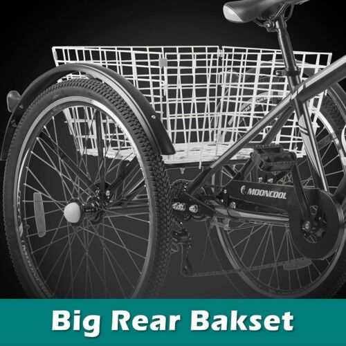 24 inch Adult Mountain Tricycle 7 Speed Trike 3-Wheel Bike W/Basket for Shopping - Picture 3 of 23