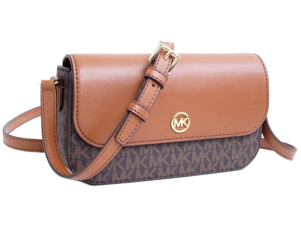 Michael Kors Sac Bandoulière Jet Set Travel SM Flap Crossbody Marron Neuf - Photo 4/4