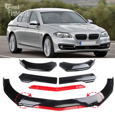 Für 5er F10 F11 Glänz Schwarz mit Rot Spoilerschwert Frontspoiler Lippe Splitter