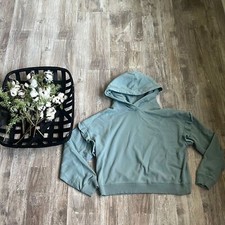 American Eagle Women  s bluish teal Crop Ruffle Hoodie Sweatshirt Size Small