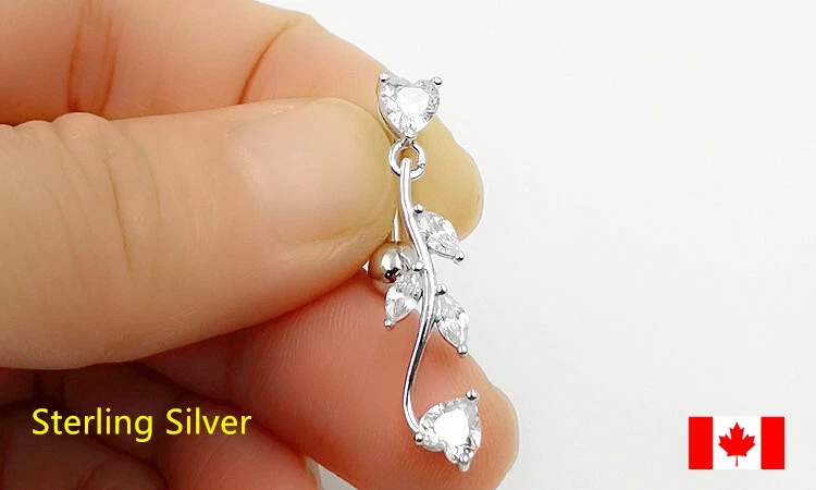 Belly button ring S925 dangle flower crystal woman sterling silver
