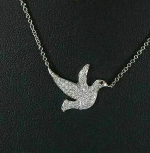 Authentic 1Ct Round Cut Lab Created Diamond Dove Pendant Necklace 14k White Gold Plated