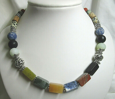 MULTICOLOR  Collier  Bunte   Edelstein-Kette   HANDARBEIT  45cm  Angebot