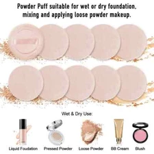 10 Pack Powder Makeup Puff Cotton Cosmetic Pads with Ribbon, Beige color