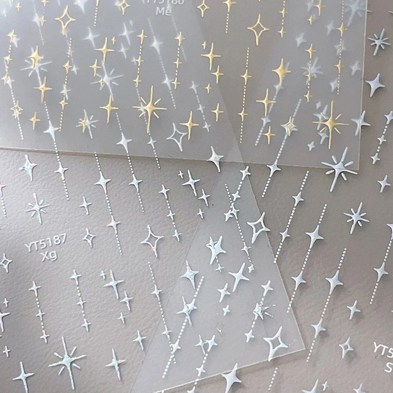 3D Nail Art Stickers Decals Gold Silver Rhinestone Stars Decals Decoration - Bild 2 von 4