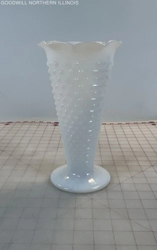 Vintage Anchor Hocking White Milk Glass Hobnail Vase 9.5"