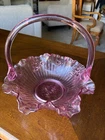 Fenton 1967 Vintage Art Glass Cabbage Rose Basket with Ruffled Edge Dusty Pink