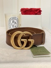 Gucci GG Marmont Wide Belt in Brown Faded Leather sz 70 NEW 570