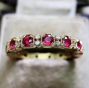Authentic 2.3CT Round Cut Simulated Red Ruby Wedding Band Ring 14K Yellow Gold Plated