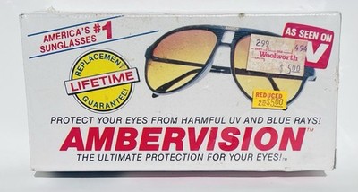 Vintage AmberVision Sunglasses Driving Aviator Frame 80s As Seen On TV - NEW