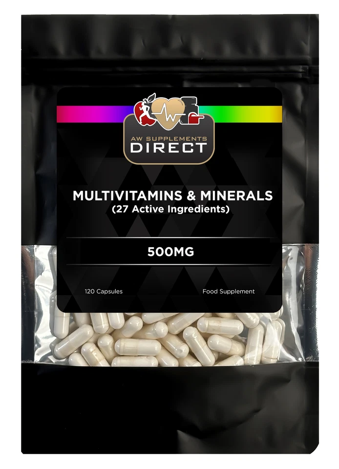 AW SUPPLEMENTS DIRECT Multi Vitamins 500mg, No Fillers Or Binders, 120 Caps, B12,B6, B3, Iron, Copper