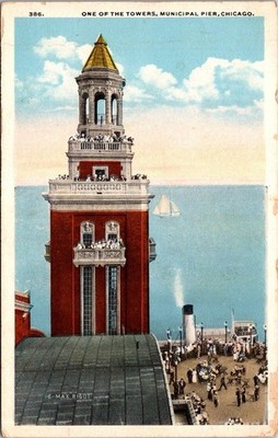 Vintage Chicago Municipal Pier Tower Postcard Steamship Divided Back Pre-1927