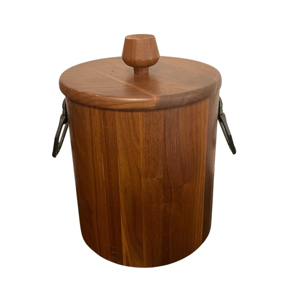 Cubo de hielo vintage de madera de nogal bermillion Midcentury Foto 3 de 4