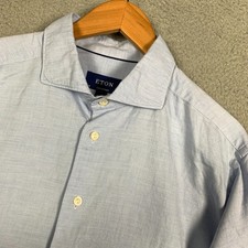 Eton Dress Shirt Men's 17.5/44 Light Blue Contemporary Fit Button Up Cotton Silk
