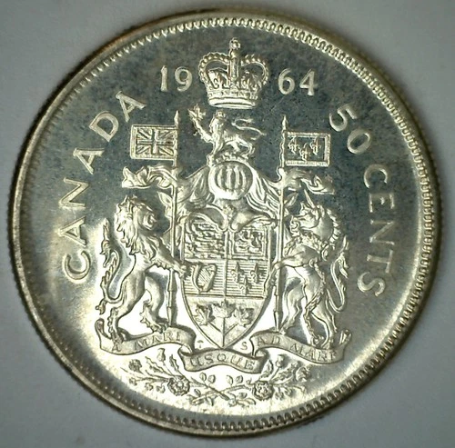 1964 Canada Silver Fifty Cents Coin BU 50c Canadian Half Dollar Uncirculated
