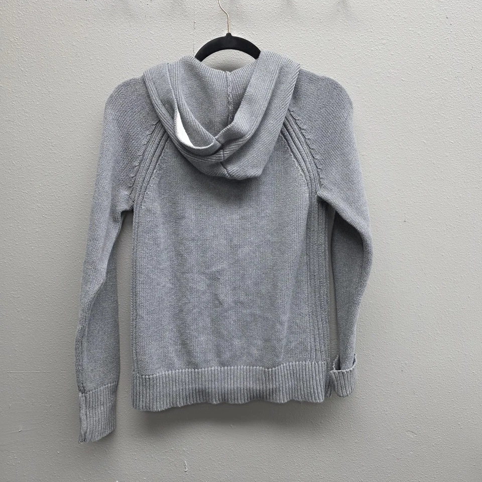 Antiguo Suéter Azul Marino Para Mujer XL Gris Con Capucha Botón Frontal Cárdigan Algodón Bolsillos Foto 4 de 4