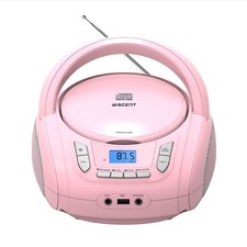 WIITHINK Portable CD Player Boombox with Bluetooth,FM Radio,USB MP3 Pink