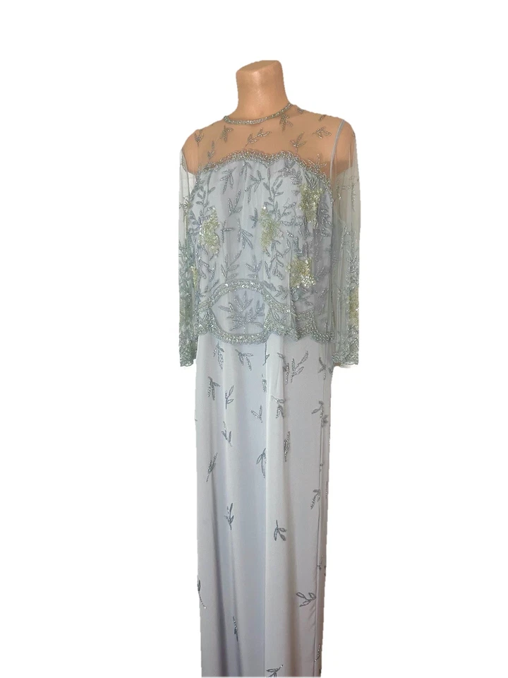 La Belle Fashions Maxi Dress Beaded Chiffon Party Formal Gown Blue Gray Sz 22 - Image 3 of 4