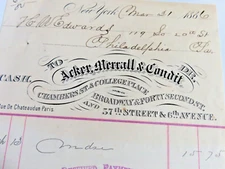 Vintage 1886 BILLHEAD/RECEIPT*ACKER, MERRALL & CONDIT*Philadelphia, PA  (A29