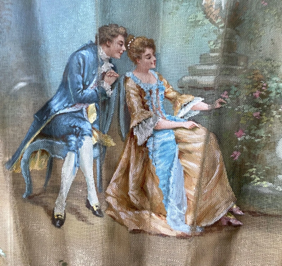 Varas antigas francesas pintadas à mão ventilador de seda do século XIX assinadas WW883 - Imagem 2 de 4