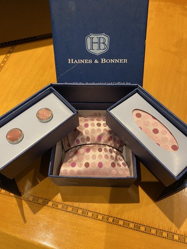 Haines & Bonner Silk Tie, Hankie & Cufflinks Boxed Set, Great gift, Brand New
