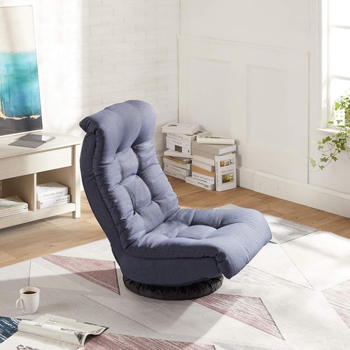 Compact Swivel Lounge Chair with Memory Foam - Adjustable Positions, Denim Blue - Picture 4 of 8