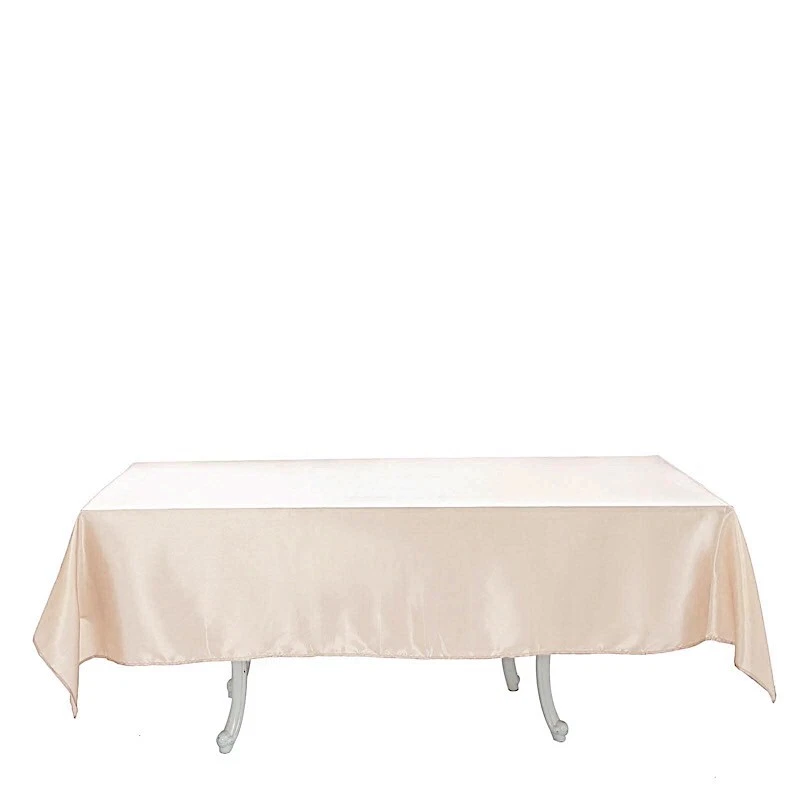 Beige 60x102" RECTANGLE Satin TABLECLOTH Light Gray Party Home Banquet Linens - Image 3 of 4