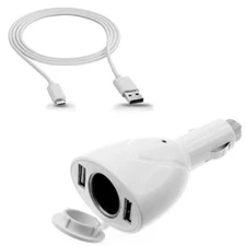 2-Port USB Charger 6ft Long Cable Power Cord DC Socket Adapter for Cell Phones