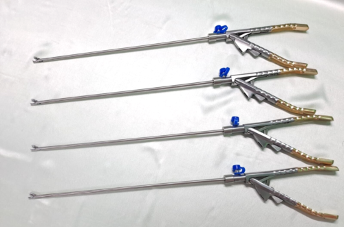4-teiliger laparoskopischer Nadelhalter, 5 mm gebogene Backe, Goldgriff,... - Bild 1 von 12
