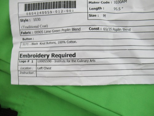 Culinary Classics Men's Lime Green Black Knot Chef Jacket Coat Size M #F197 - 第 9/9 張圖片