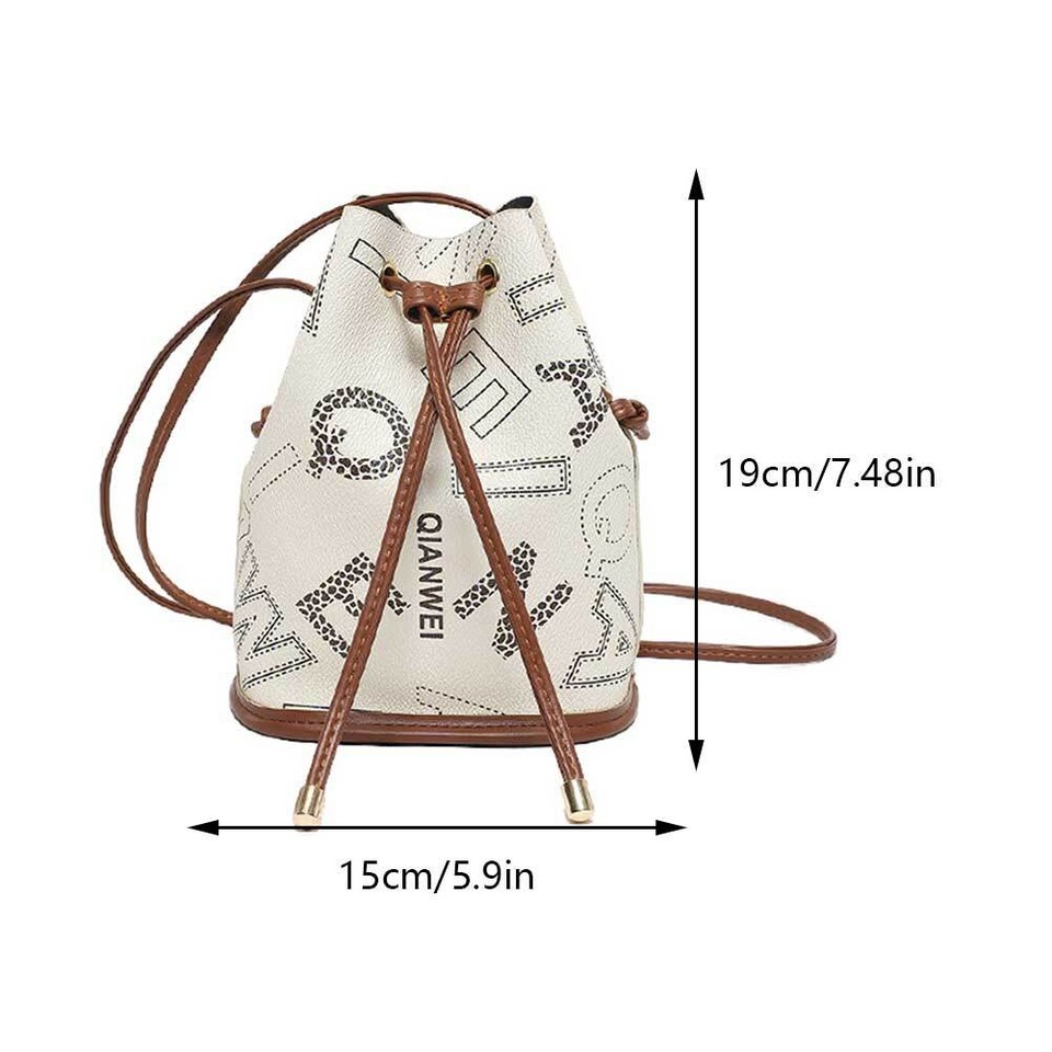 it Women Elegant Crossbody Bag PU Drawstring Bucket Bag for Party