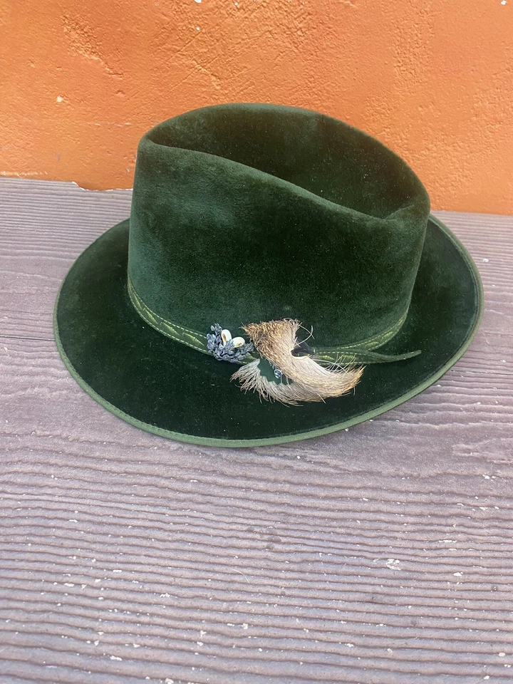 Sombrero Fedora Vintage Alemán Bávaro Alpes Pluma Otto Koch Velour Stattmann hote Foto 4 de 4