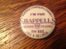  SHAPPELL'S Cleaners Vintage Pin back Button, Hamburg Penna.
