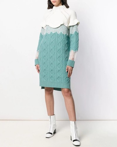 NWT $3.2 Fendi Light Turquoise / White Wool Cashmere Cable-knit Sweater, 40 (IT) - Picture 23 of 23