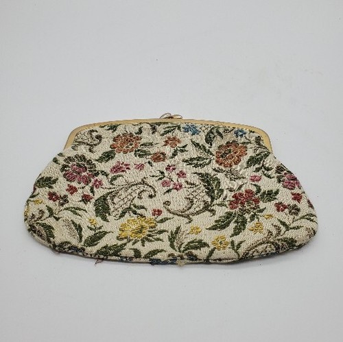 Vintage Purse 50's Floral Tapestry Small Clutch Purse/Wallet 8"x5" Black Lining - Picture 5 of 7