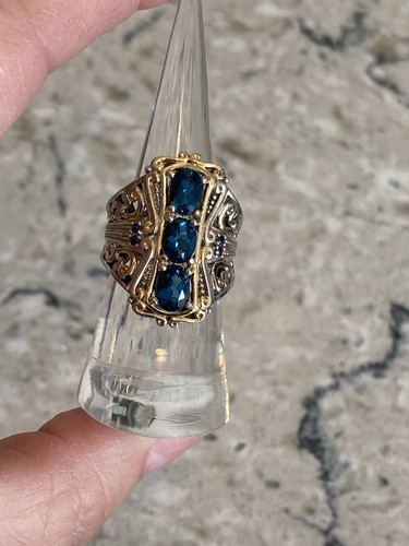 Gems en Vogue Sterling & Gold Embraced London Blue Topaz & Sapphire Ring - Picture 8 of 18