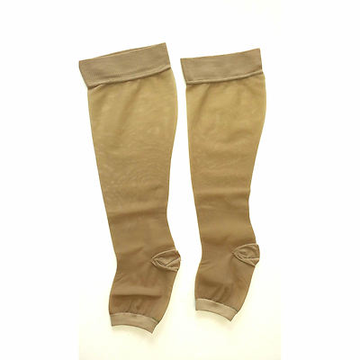 Compression Socks Knee High Open Toe Beige Stocking Support 18-22 mmHg Italy Pai